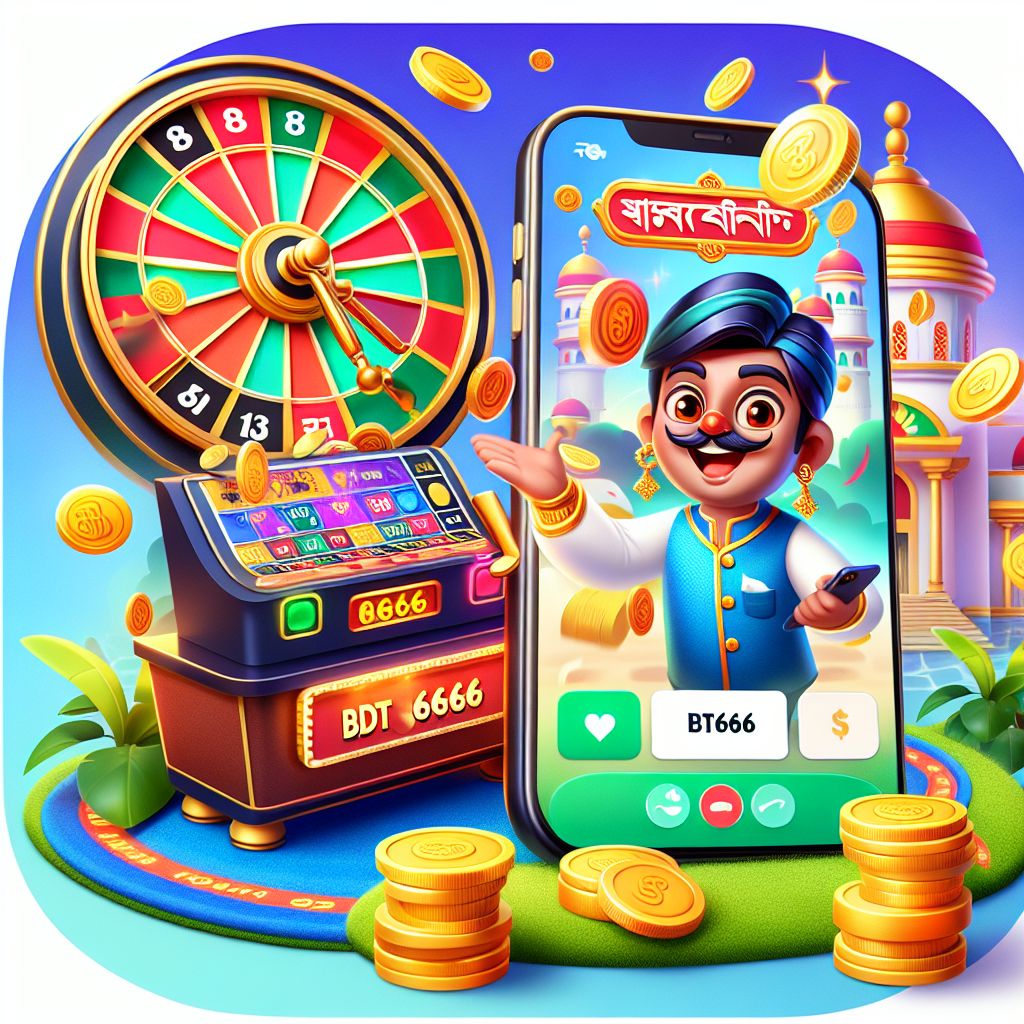 BDT6666 casino cartoon characters with chips, cards, and a roulette wheel